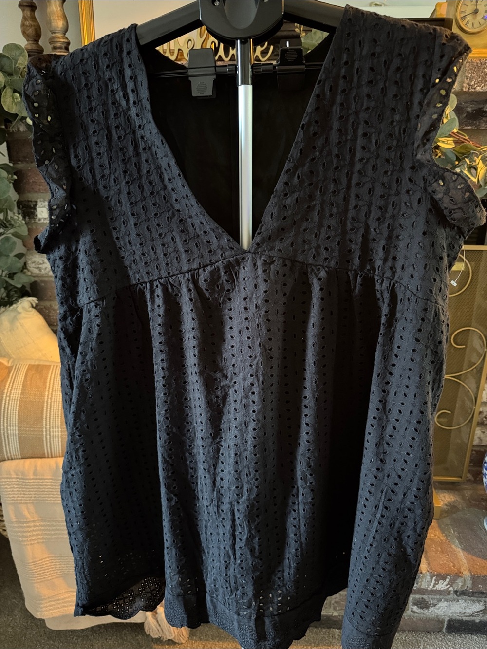 Black Eyelet Mini Dress/romper with V-Neck size 2X